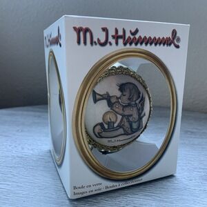 HUMMEL Angel With Horn Glass Ball Christmas Ornament Silk Scene With Box H435